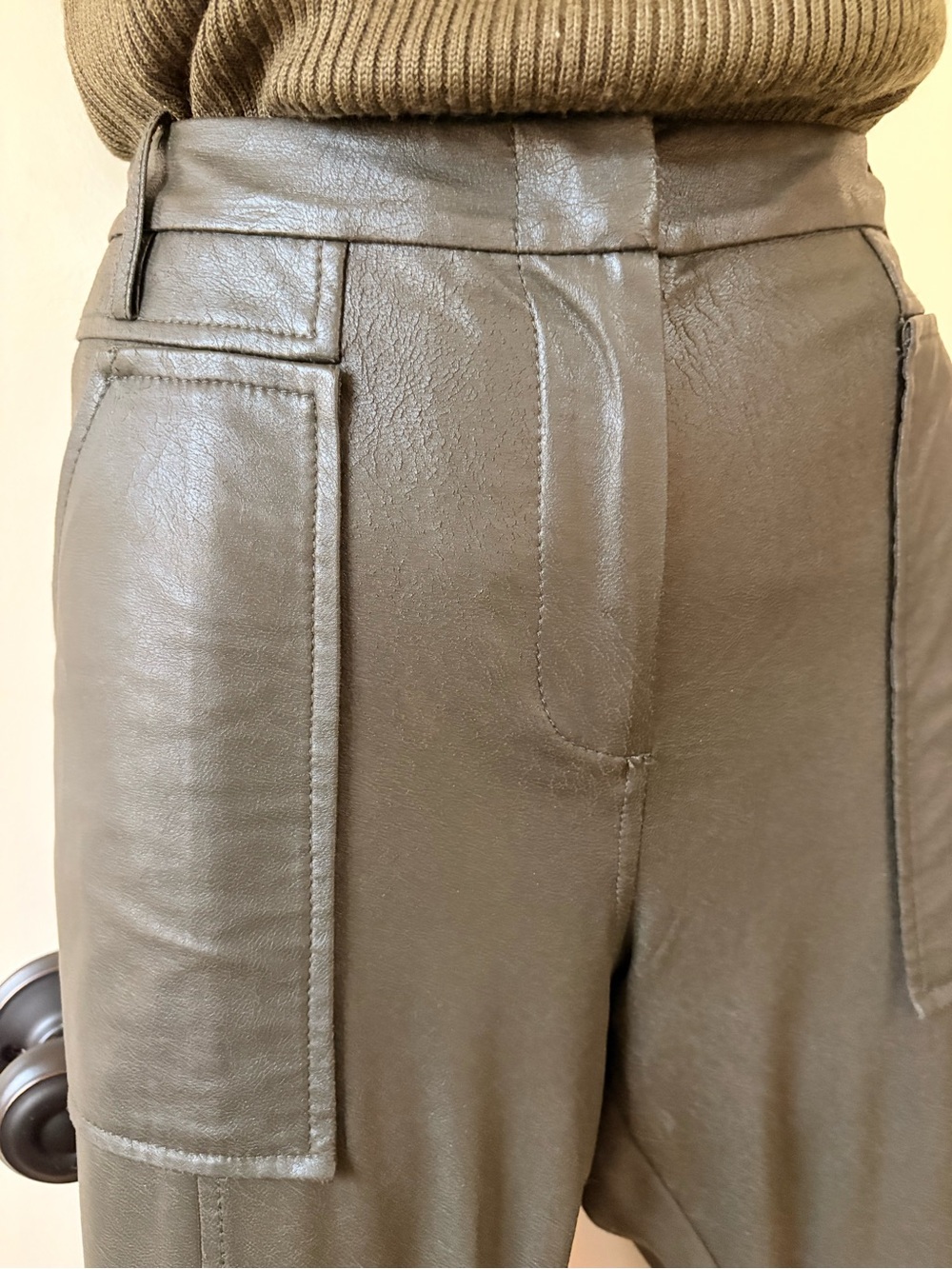 BCBGMaxAzria Olive Faux Leather Pants/ riding pant style, size s